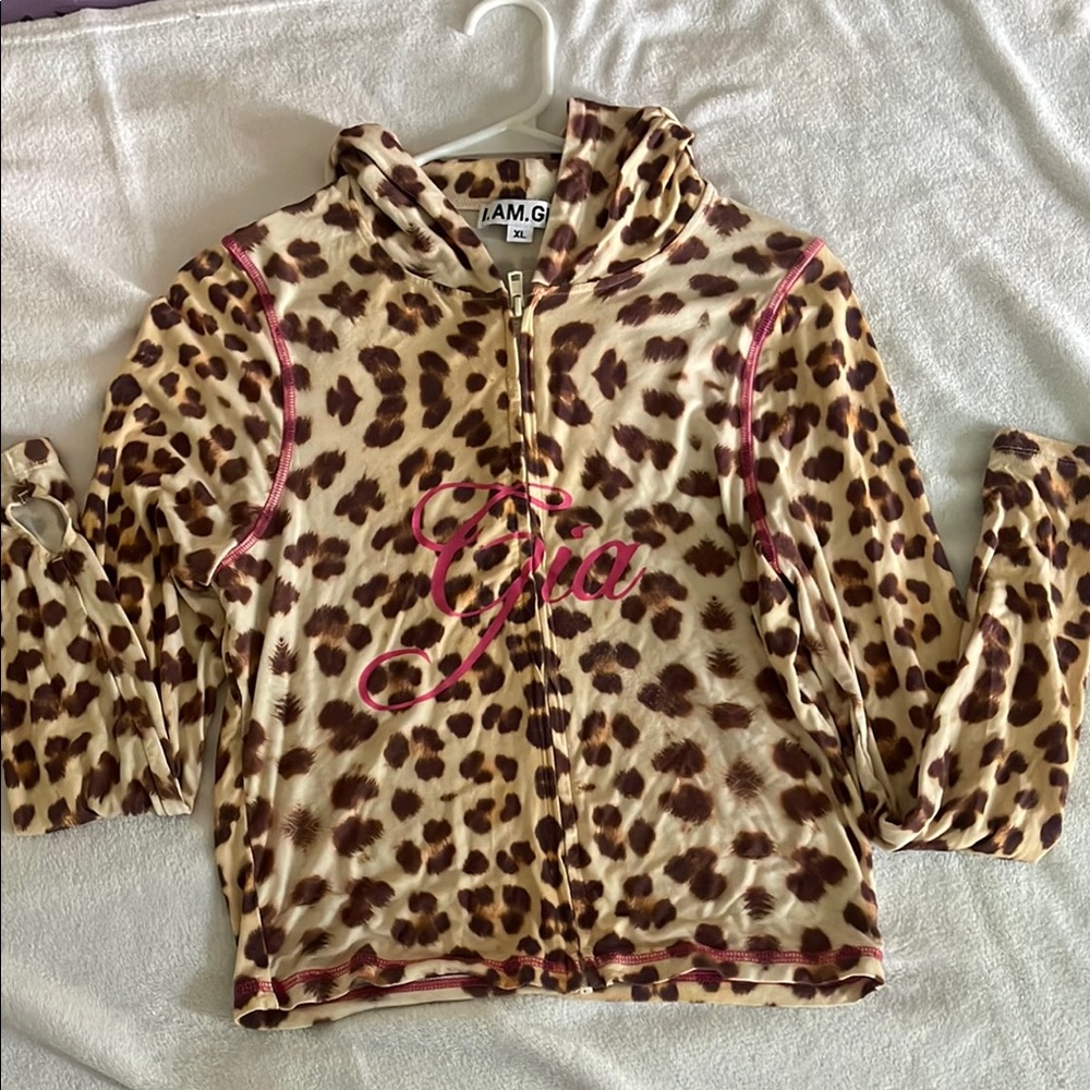 I.AM.GIA Leopard Print Hoodie with Pink Detail